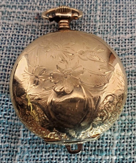 Waltham Size OS 7 Jewel Model 1907 Gold Plated 25 Year Hunting Pendant Pocket Watch