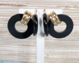 2 Pair of 14k Gold & Black Onyx Pierced Hoop Earrings