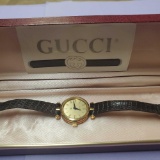 Used GUCCI Sherry Line Ladies Quartz Wristwatch Watch Gold plated Brown 30529