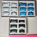 3 Boyd Limited Run 6 Pc Glass Train Sets in Mint Julep Carnival, Turquoise and Light Slag