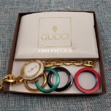 Gucci 11/12 G/Plated Ladies Watch with Six Extra Interchangeable Bezels