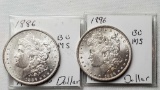 1886 and 1896 UNC Morgan Silver Dollars
