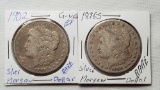 2 Scarce Morgan Silver Dollars - 1902 VG and 1896-S VG-F