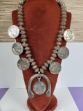 Native American Squash Blossom with 1920's Silver Peace Dollars & Mercury Dimes