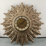 VTG Welby Starburst Sunburst Gold Wall Clock 8 Day Mid Century Art Deco