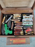 25 Folding Pocket Knives In Wood Box