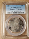 EDITED! - 1824 Capped Bust Silver HALF Dollar - PCGS Genuine Scratch - VF Details