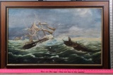 Antique Oil On Canvas of Painting of Shipwreck