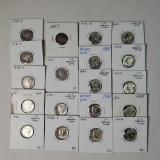 19 Mixed Date US Mercury Silver Dimes, Most UNC BU