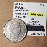 1896 Semi Key Date Barber Silver Half Dollar XF, 992,000 mintage