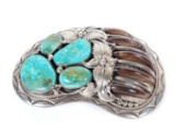 Navajo Native American Sterling Silver Turquoise Bear Paw Belt Buckle