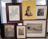 6 Pencil Sketches, Pastels, Etchings and Related Art