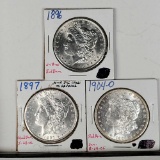 3 UNC or Near Uncirculated Morgan Dollars with Original Brilliant Luster - 1896, 1897 and 1904-O