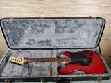 Red Fender Squier Bullet Electric Guitar with Hard Carrying Case