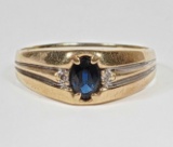 Men's 10k Gold Sapphire with Diamond Ring