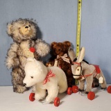 4 Hermann Teddy Original Stuffed Animal Toys - 2 Teddy Bears, Wheeled Bear and Donkey