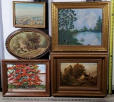 5 Smaller Size Antique And Vintage Oil On Canvas Landscape and Other Paintings