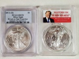 2 PCGS MS70 Silver Eagle .999 Silver 1 Oz Bullion Coins - 2011 -(S) and 2017 First Strike