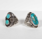 2 Native American Sterling Silver Turquoise Rings