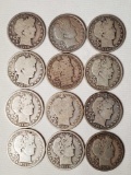 12 Barber Silver Half Dollars, All With Full Dates and Mint Marks