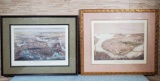 2 Framed Late 1800's Lithographs Maps of Boston