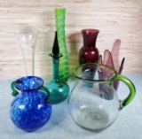 7 Retro Vintage MCM glass Vases, Pitchers and Decanter