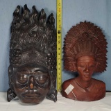 Master Carved Indonesian Dark Wood Mask and Traditional Bust Carvings
