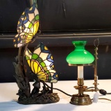 Double Butterfly Stained Glass Accent Lamp and Miniature Oil Style Night Lamp from Italy