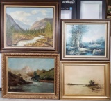 4 Oil on Canvas European Scenic Landscape Oil Paintings