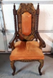 Heavily Carved Asian Arm Chair