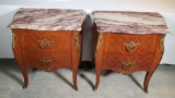 Pair of Parquetry Veneer with Marble Tops Bombay Side Tables