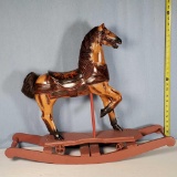 Hand Painted Carved Wood Hobby Horse on Wheel Board Mounted To Rocker