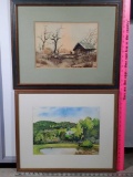 2 Serene Cottage Scene Watercolor Paintings