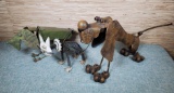 3 Junkyard Cat & Dog Garden Sculptures