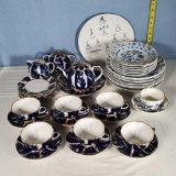 22 Pc Russian Blue and White Coffee Set, 17 Pcs Meissen/ Blue Onion and 1 Meissen Marks Plate