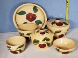 6 Pcs Watt Pottery Apple Bowls, Covered Bean Pot and More