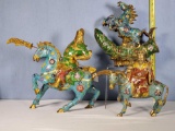 3 Heavy Body Cloisonne Horse and Rider Figures