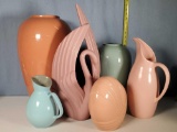 6 Large Mid Century Retro Haeger and Related Pottery Vases and Pitchers