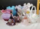 8 Fenton Art Glass Vases, Bells and Baskets