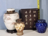 Asian Collectible Vase, Tea Caddy and Inlaid Box