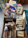 Tray Lot of Ephemera with Stereo cards and Viewer, Vintage Maps, Coronation Brochure, Sports Cards