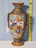 Antique Moriage Raised Enamel Slip Glaze Decorated Nippon Ceramic Vase