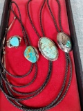 4 Native American Sterling Silver Leather Bolos