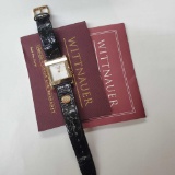 Wittnauer / Bulova Womans Trieste Two Tone Tank Wrist Watch With Black Leather Band