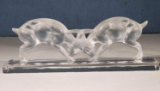 Lalique Crystal Deux Chevres/ Charging Rams Satin Finish Sculpture