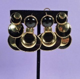 2 Pair of 14k Gold Black Onyx Dangle Earrings
