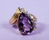 Amethyst with Diamond Accents 14k Gold Ring