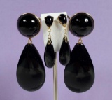 2 Pair of Black Onyx 14k Gold Tear Drop Earrings