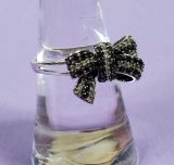 Adorable 10k White Gold Bow Tie Ring with Diamonds