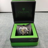 Croton Date Chronomaster Octopus Yellow Accents Black Leather Yellow Stitch Men's Watch